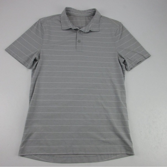 Lululemon Gray Striped Men's Polo Shirt Size Medium EUC - Picture 1 of 6